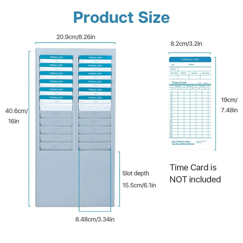 Flexzion Time Card Holder Wall Mount Rack 24 Pocket Slots Compatible with 7" inch Cards Pyramid Series 2000 6000 Attendance Time Payroll Recorder for Office Punch in Clock Out (Gray) - Image 3